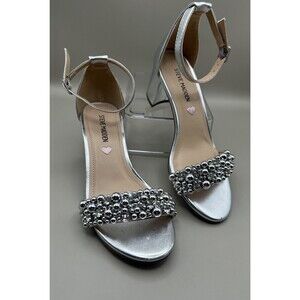 Steve Madden Carrson Girls Silver Metallic Bead Block Heels Size 3Y